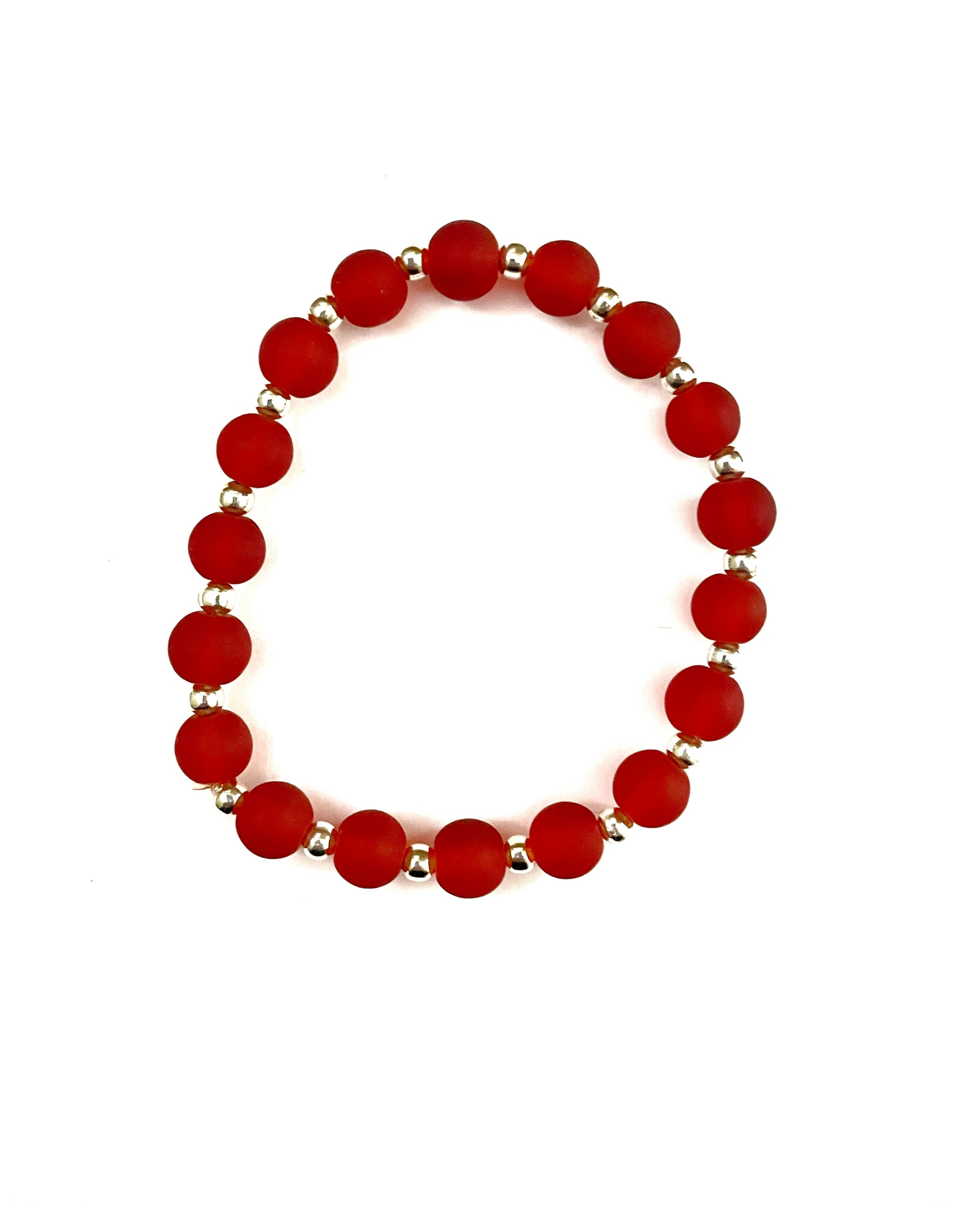Frosty Red Glass Bead Stretchy Bracelet