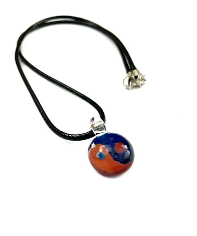 Blue and Orange Yin Yang Glass Necklace