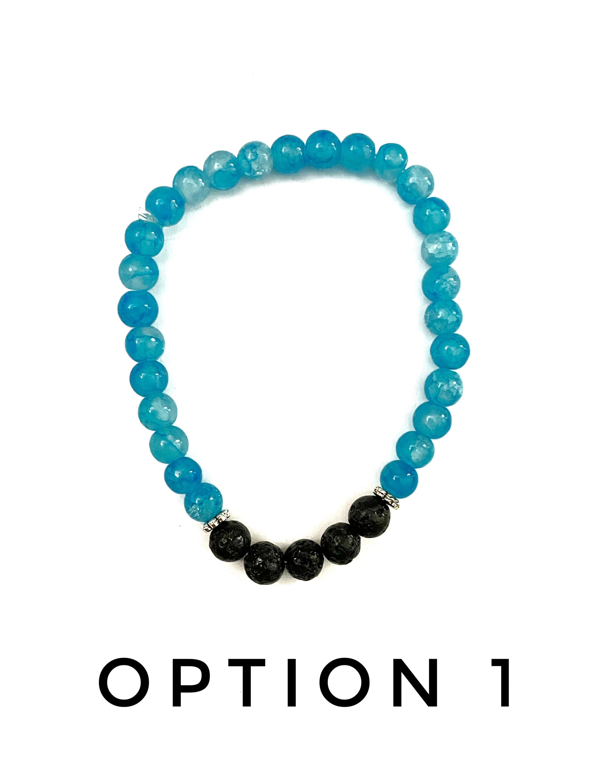 Azure Blue Glass and Black Lava Stone Bracelet