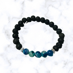 Black Lava Stone with Blue Agate Stretchy Bracelet