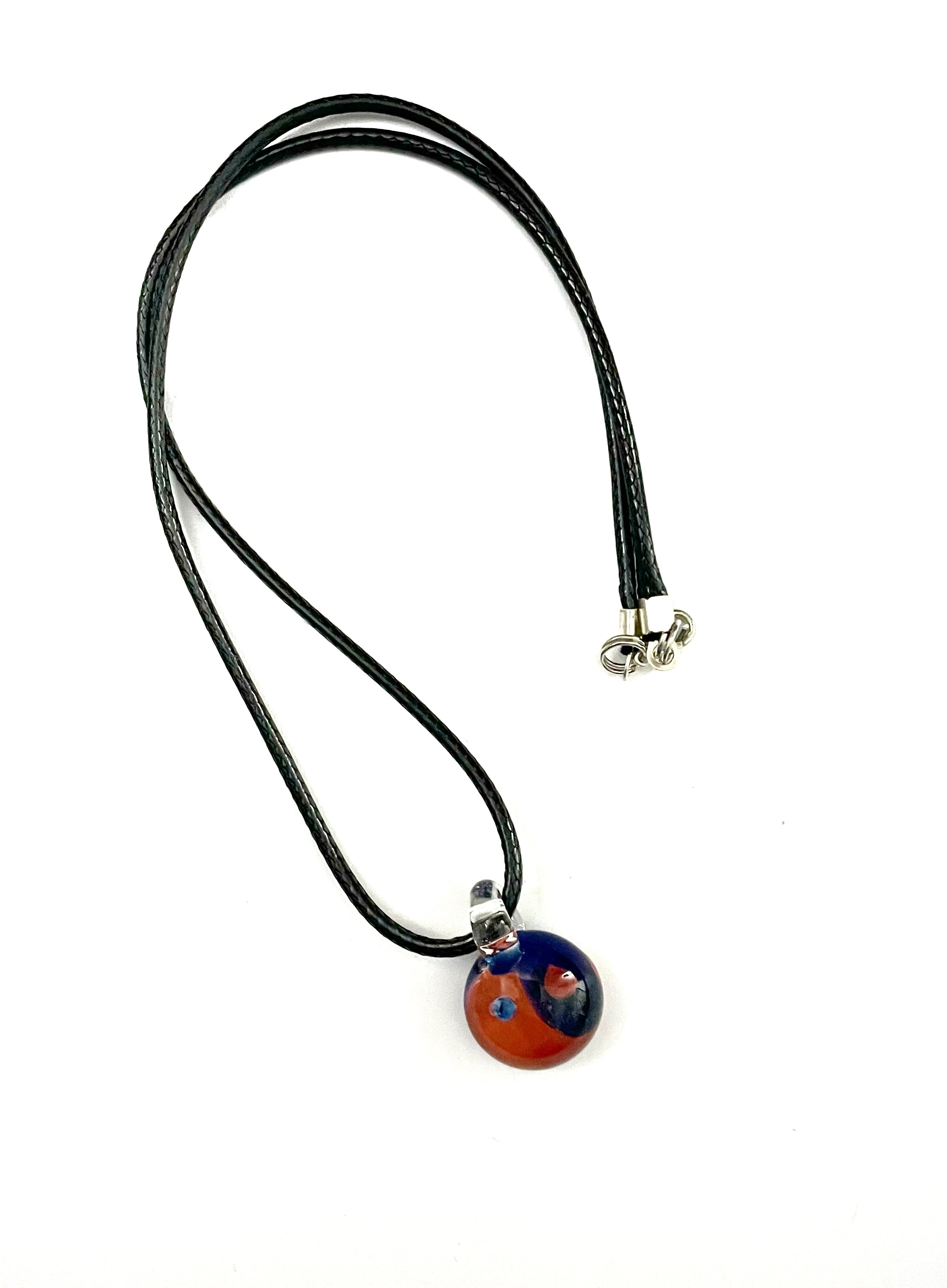 Blue and Orange Yin Yang Glass Necklace