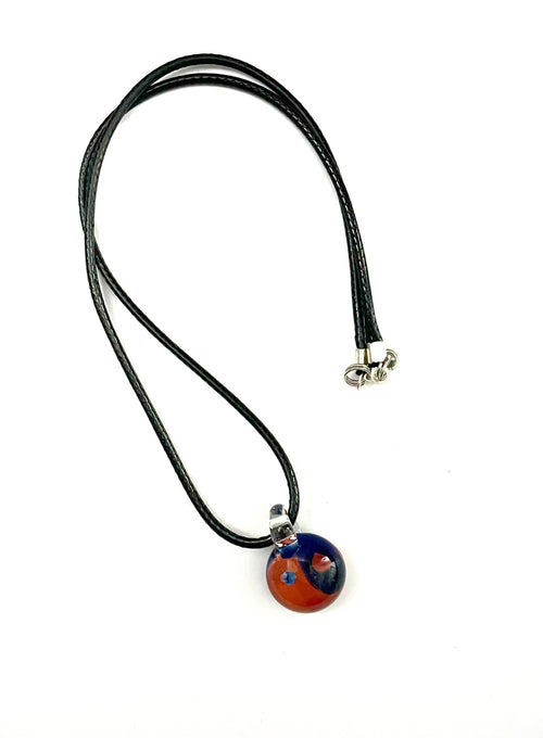 Blue and Orange Yin Yang Glass Necklace
