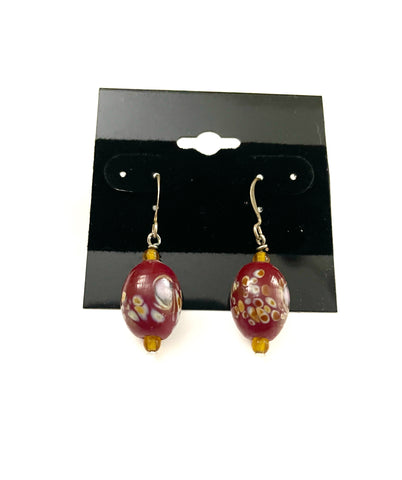 Red Floral Glass Dangle Earrings