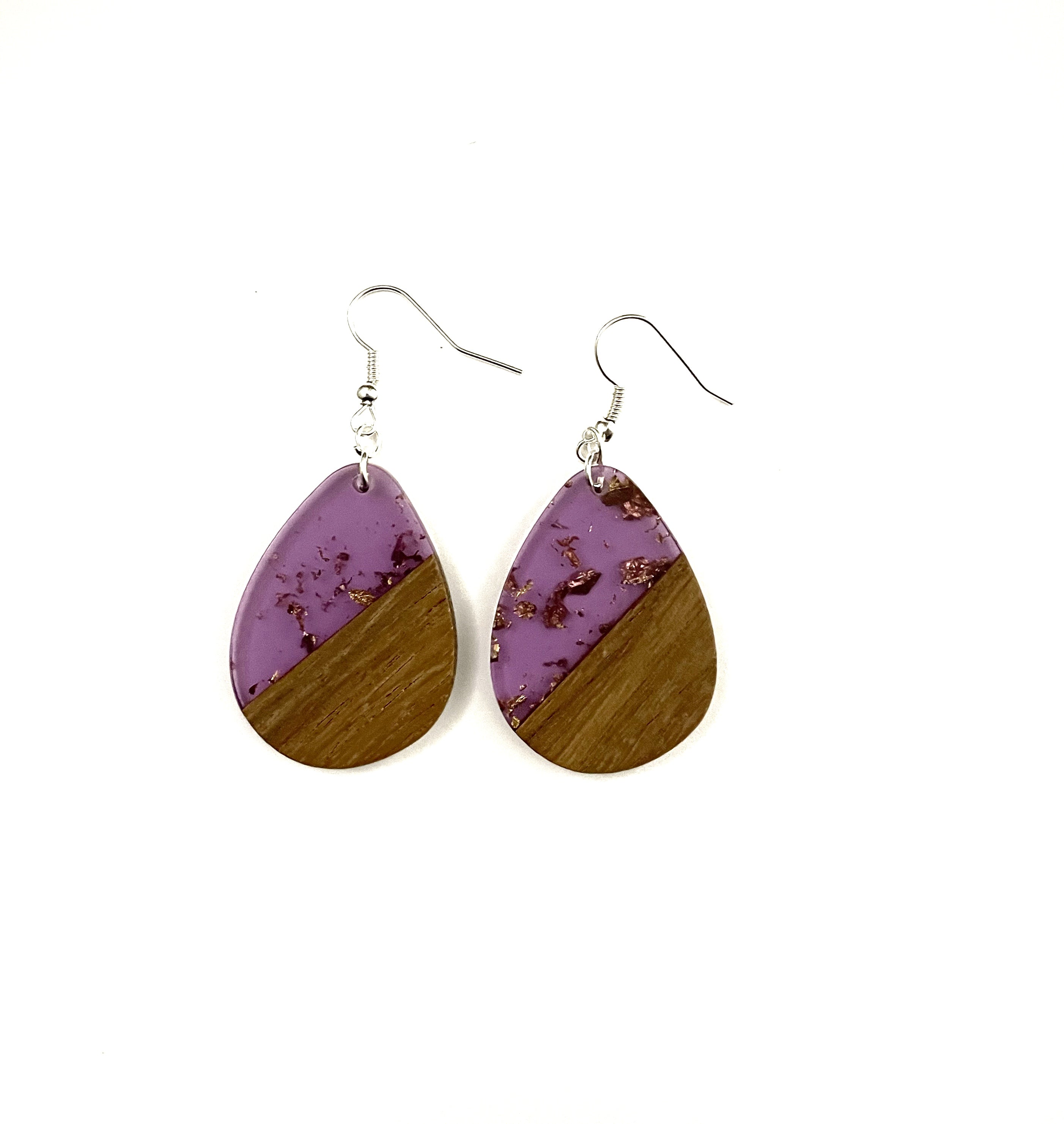 Small/Medium Teardrop Resin & Wood  Earrings