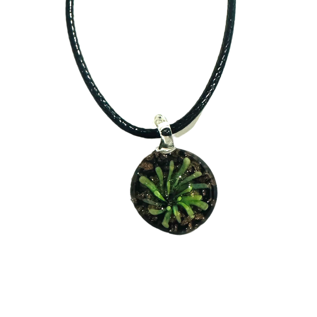 Flower Burst with Black Background Glass Necklace