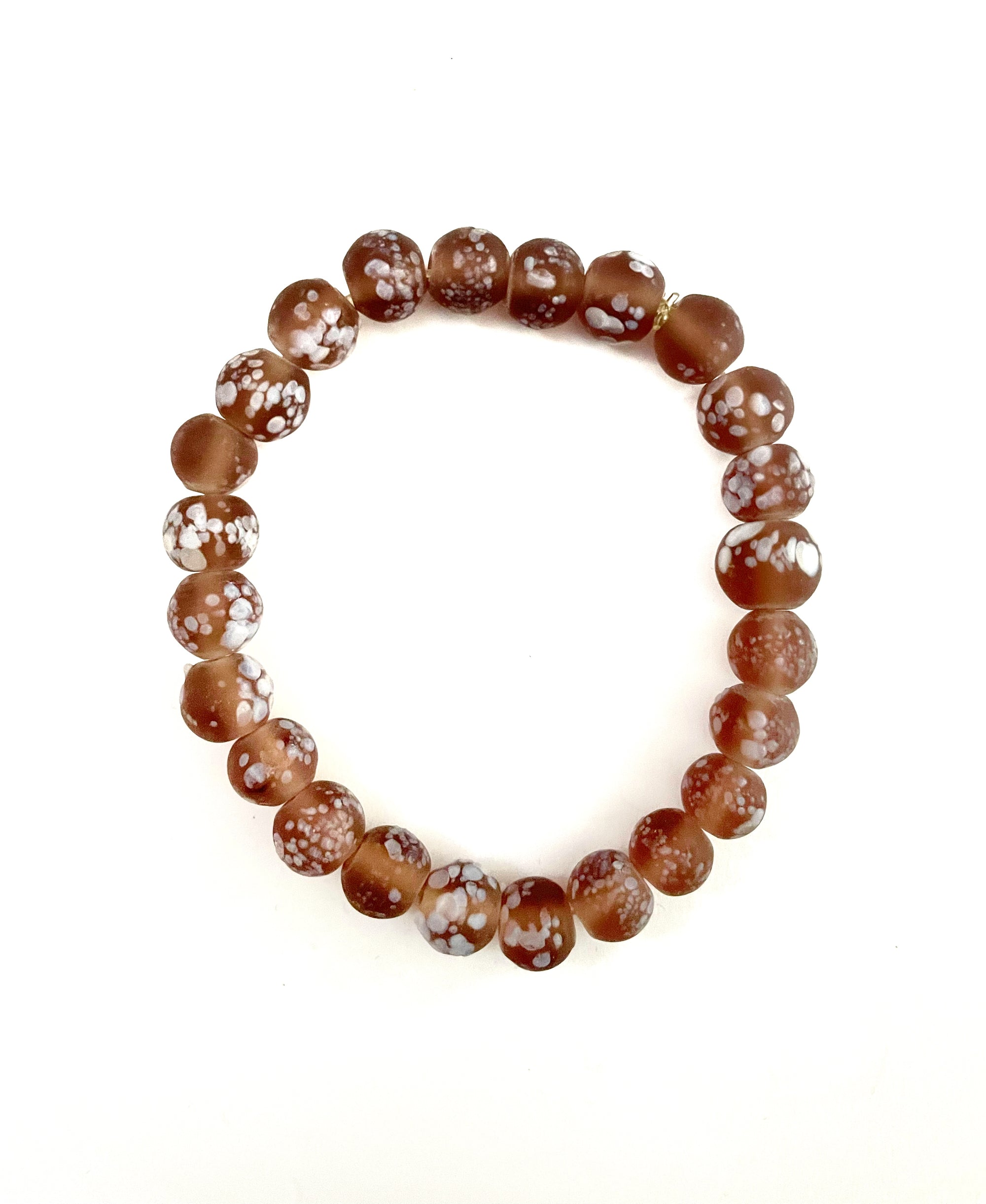 Frosty Purple with Flowers Glass Bead Stretchy Bracelet