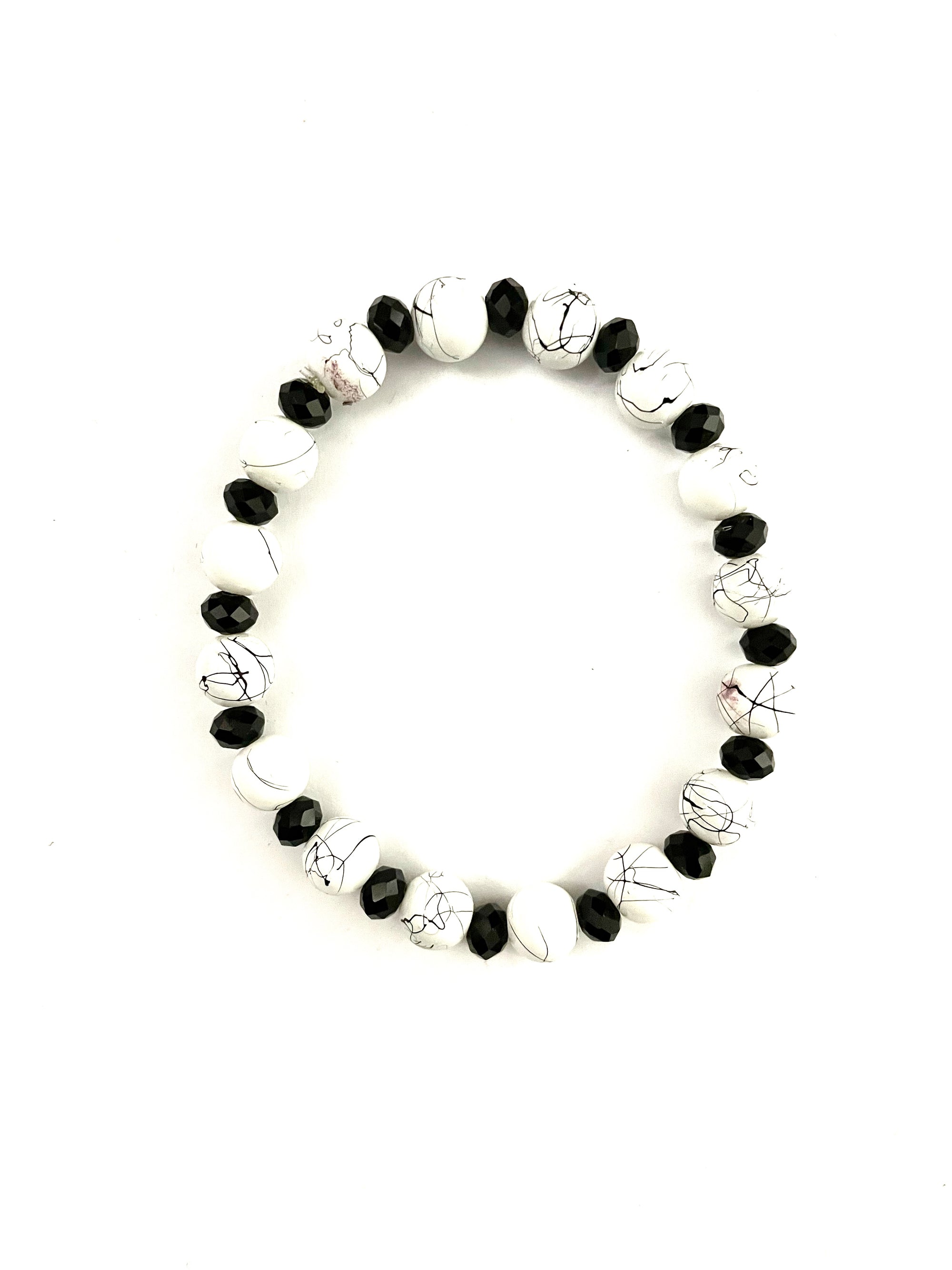 White Howlite with Black Lines Stretchy Bracelet