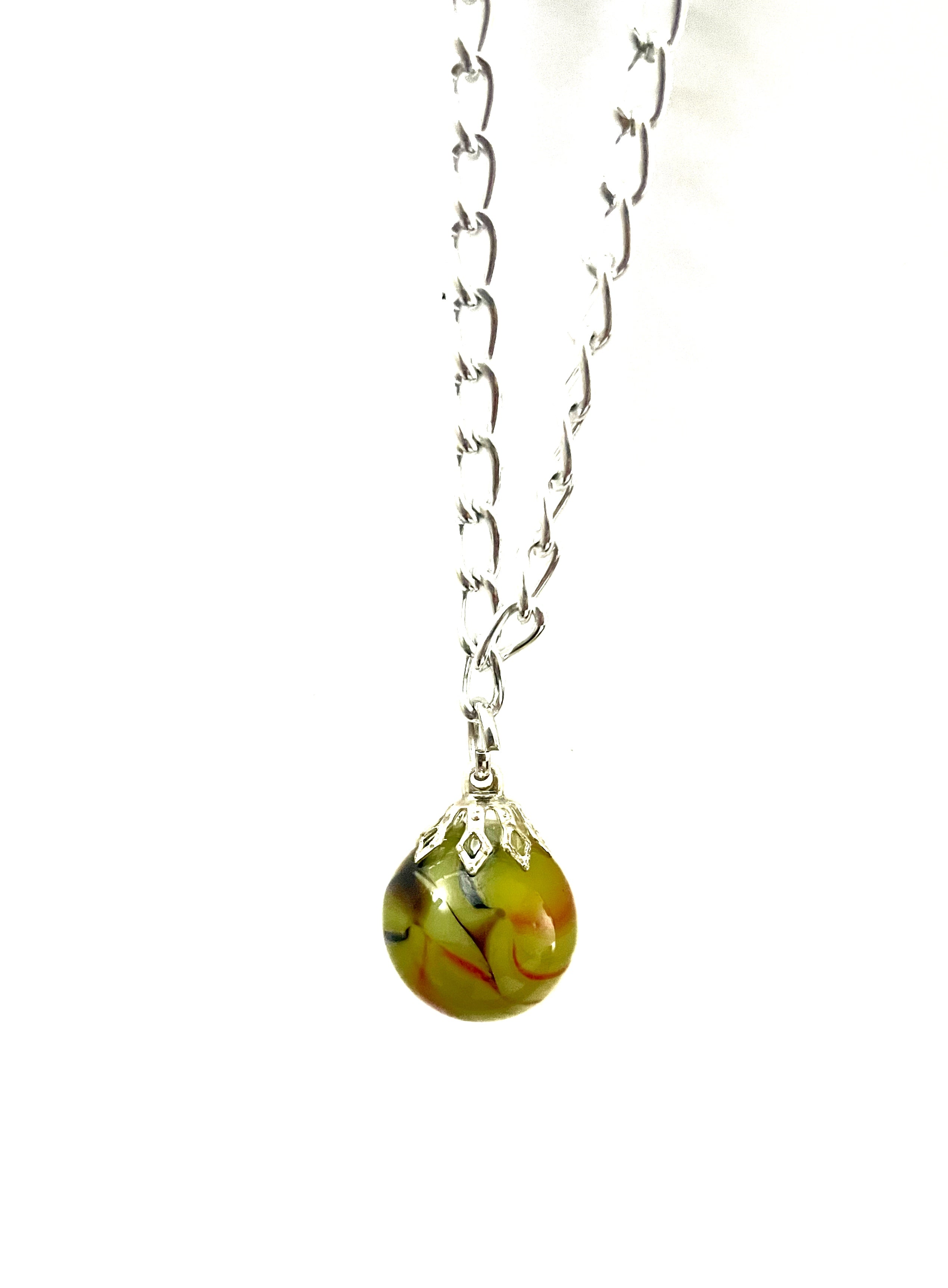 Yellow with Brown and Orange Swirl Marble Necklace