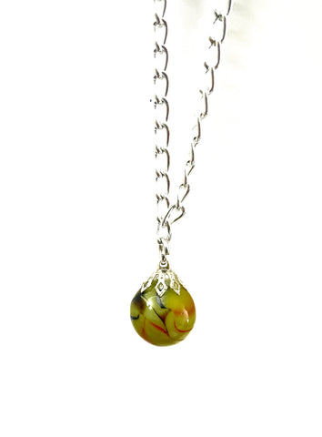 Yellow with Brown and Orange Swirl Marble Necklace