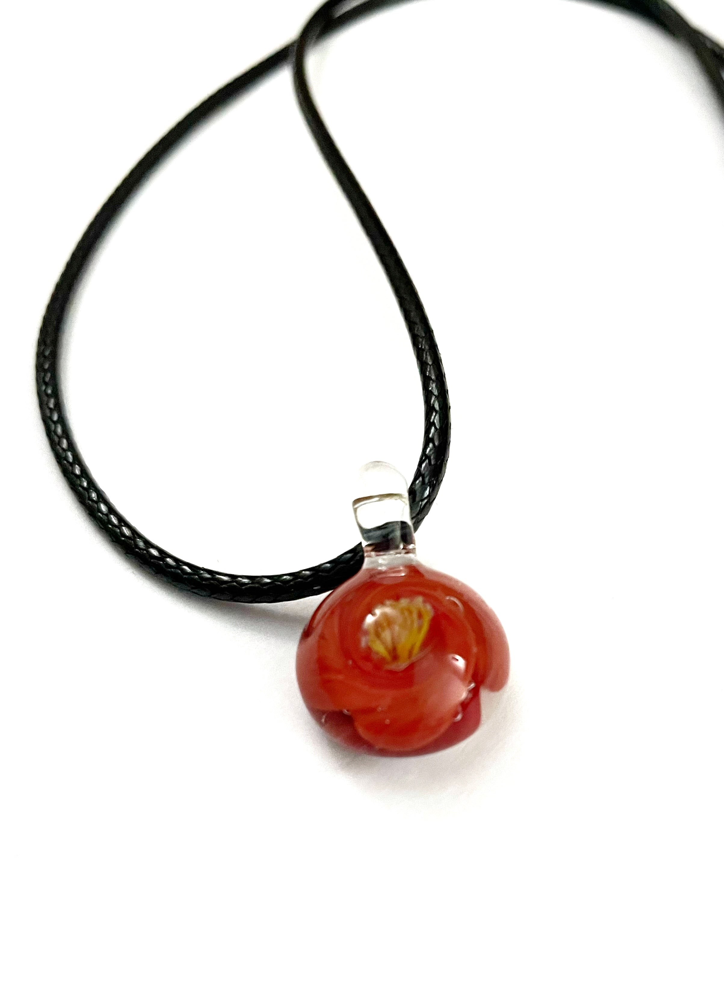 Orange Flower Glass Necklace