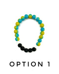Yellow and Blue Glass and Black Lava Stone Bracelet