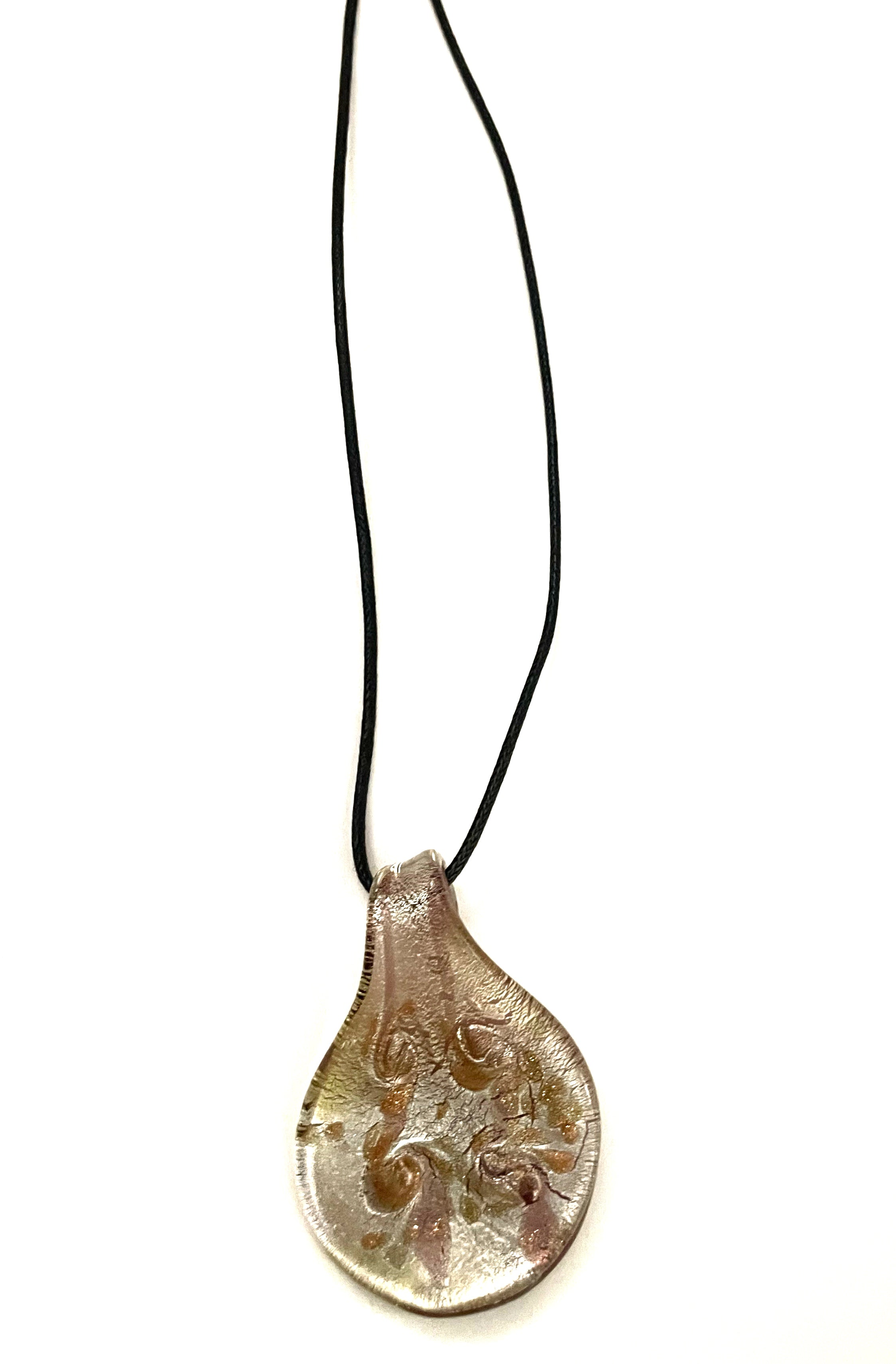 Silver with Pink Swirls Glass Necklace