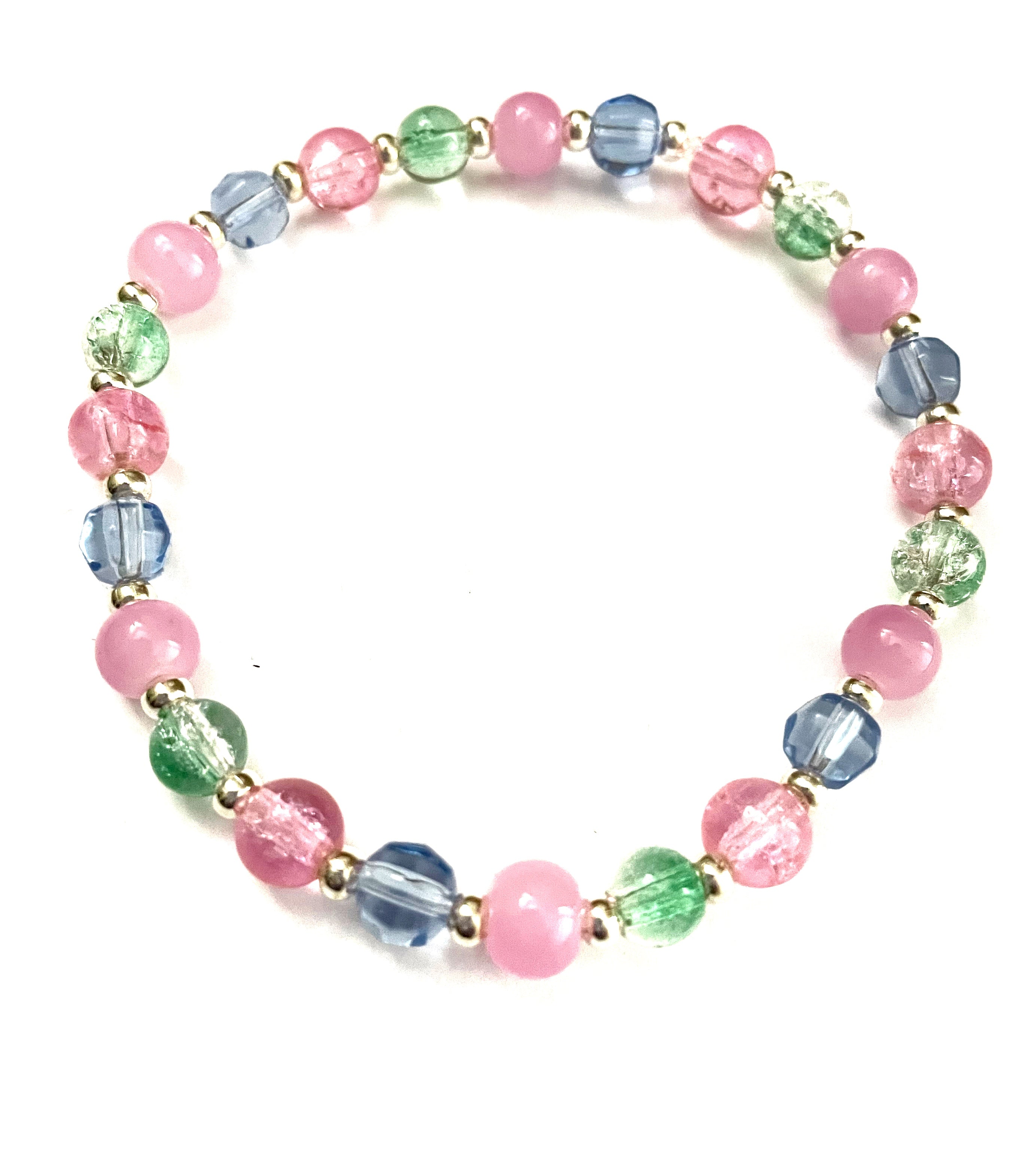 Pink, Blue and Green Stretchy Bracelet