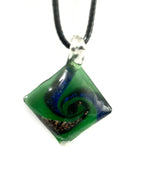Green with Blue and Black Swirl Glass Necklace