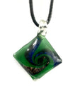 Green with Blue and Black Swirl Glass Necklace