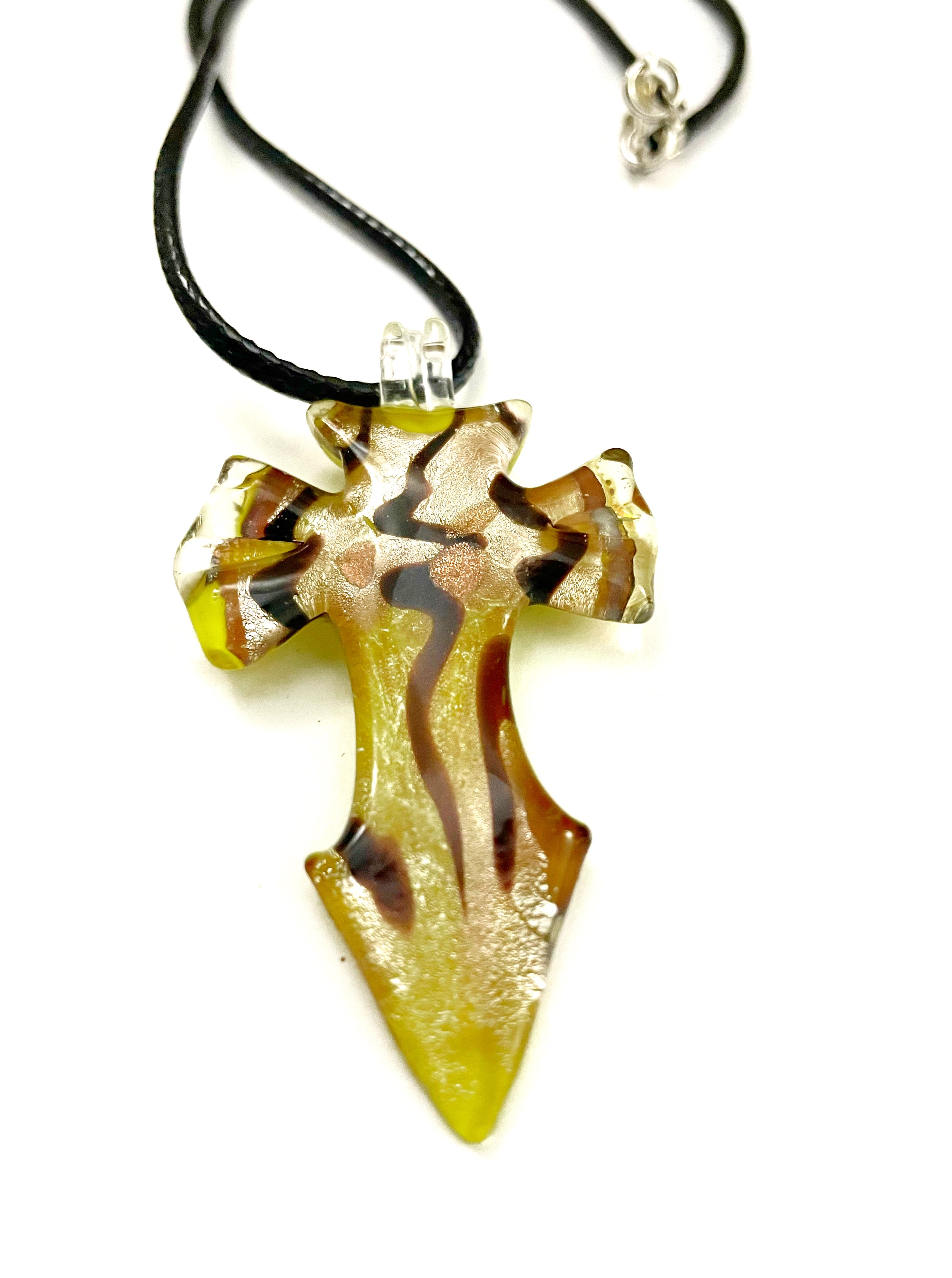 Yellow Cross Glass Necklace