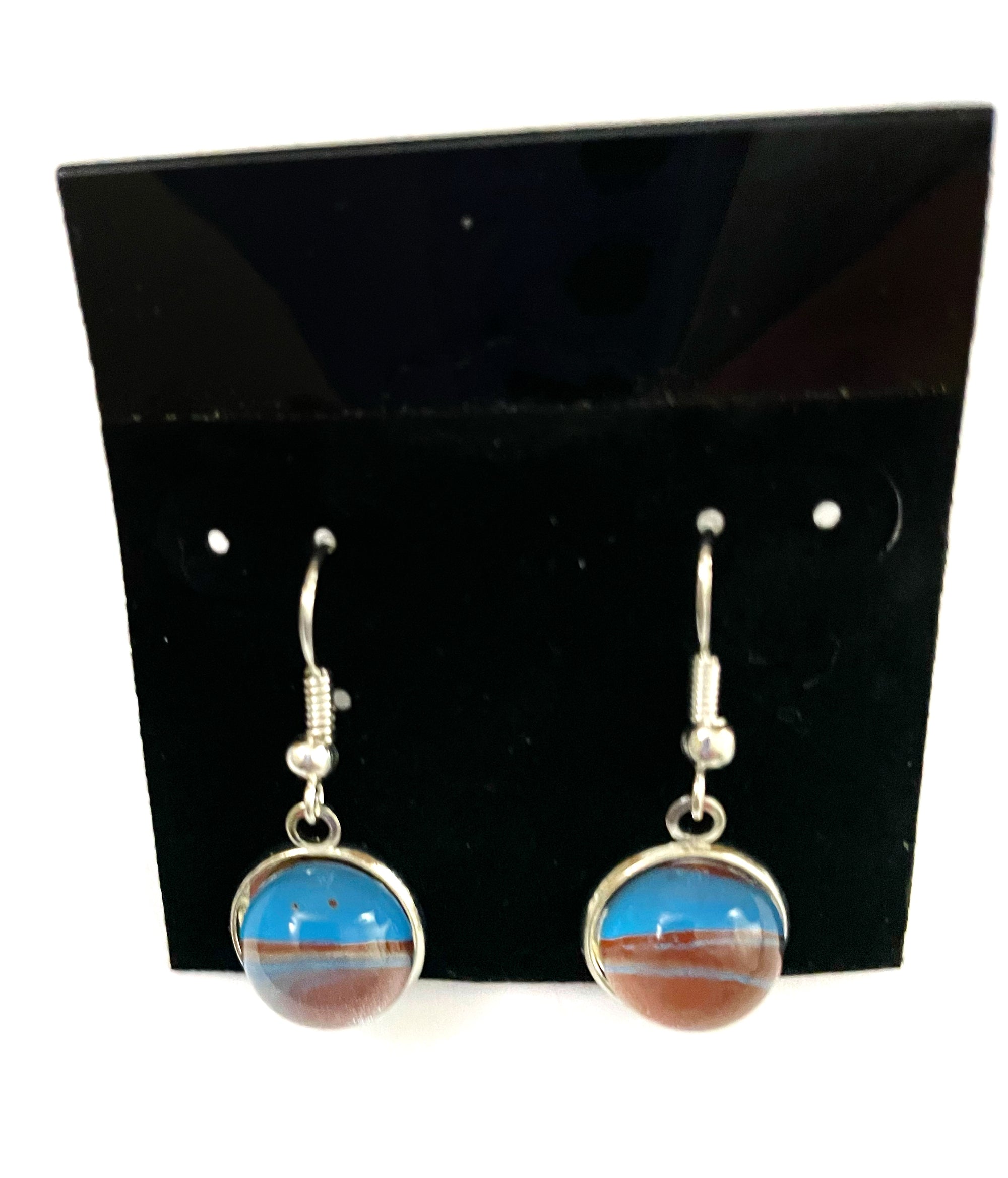 Brown and Blue Acrylic Paint Earrings -Dangle