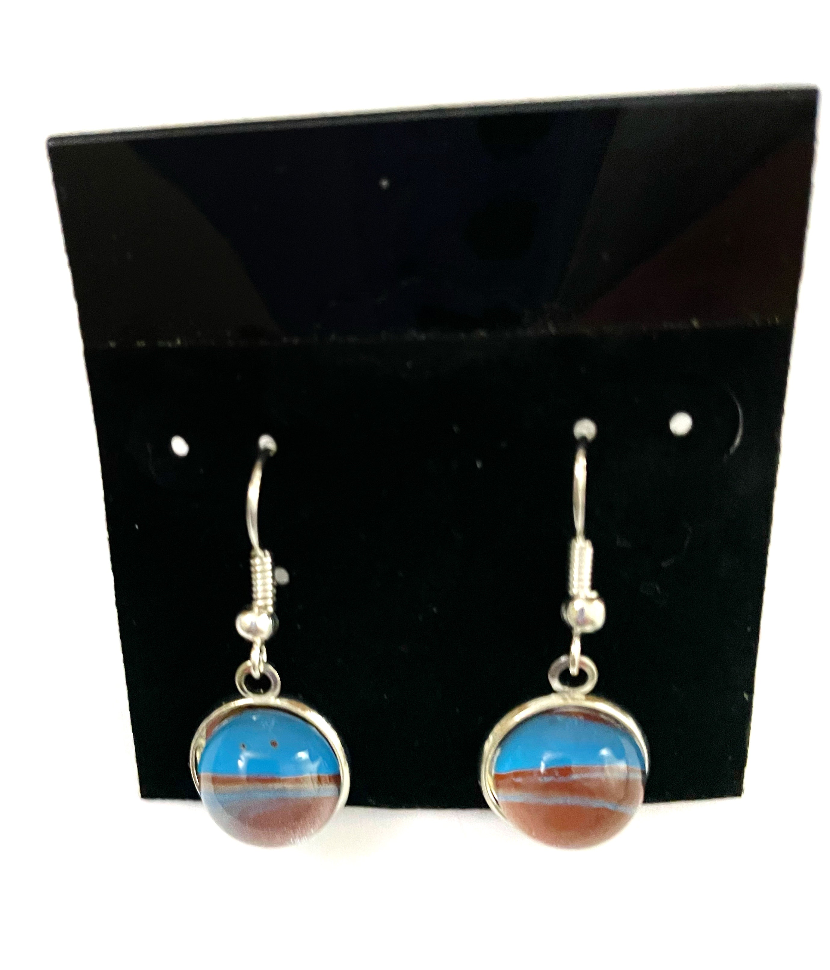 Brown and Blue Acrylic Paint Earrings -Dangle