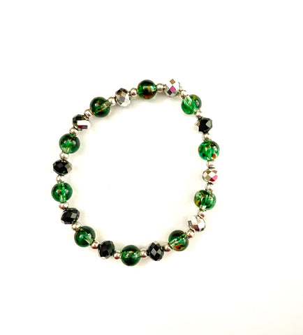 Speckled Green Glass Stretchy Bracelet