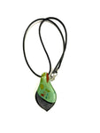 Colorful Green with Blue Glitter Glass Necklace