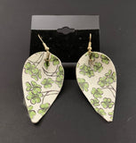 Green Clover with White Background Faux Leather Earrings