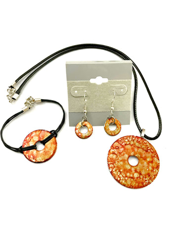 Rust and Red Bracelet, Earring and Necklace Set