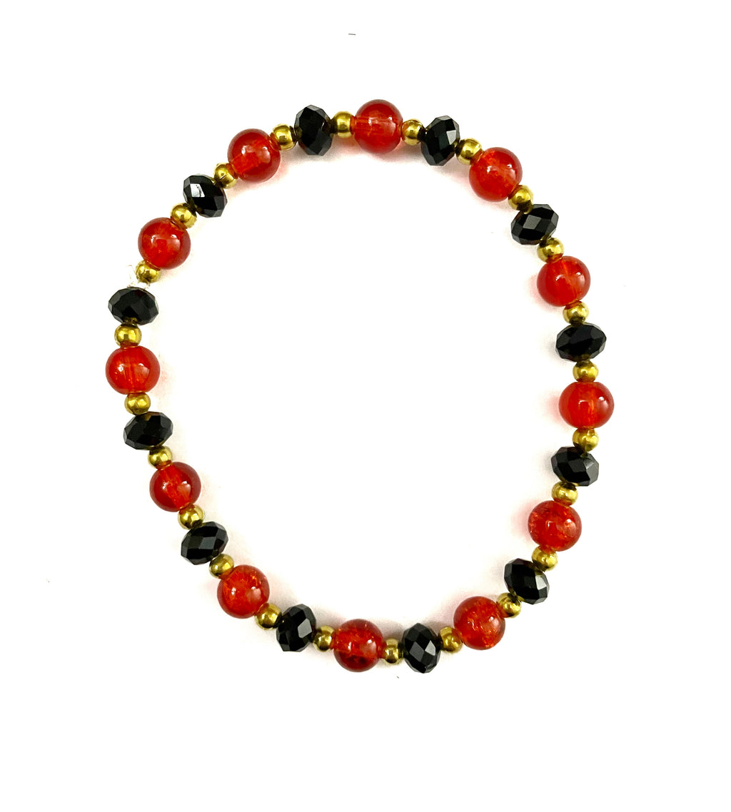Red Glass Bead Stretchy Bracelet