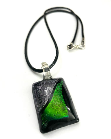 Purple and Green Dichroic Rectangle Necklace