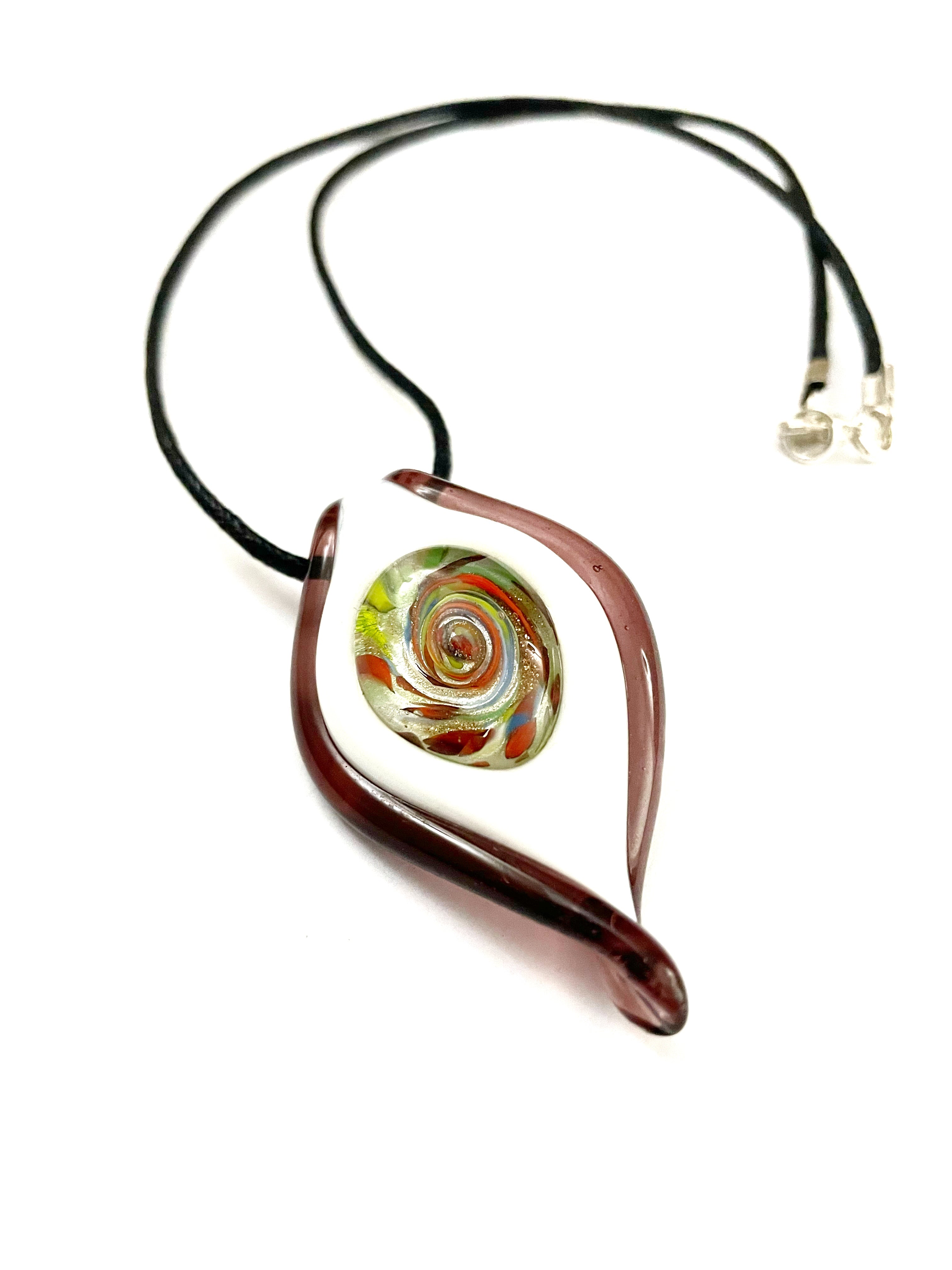 Purple White Swirl Glass Necklace
