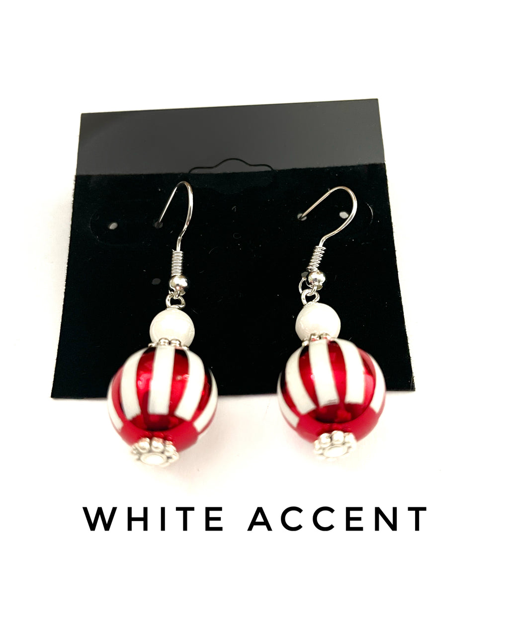 Red and White Christmas Ball Dangle Earrings