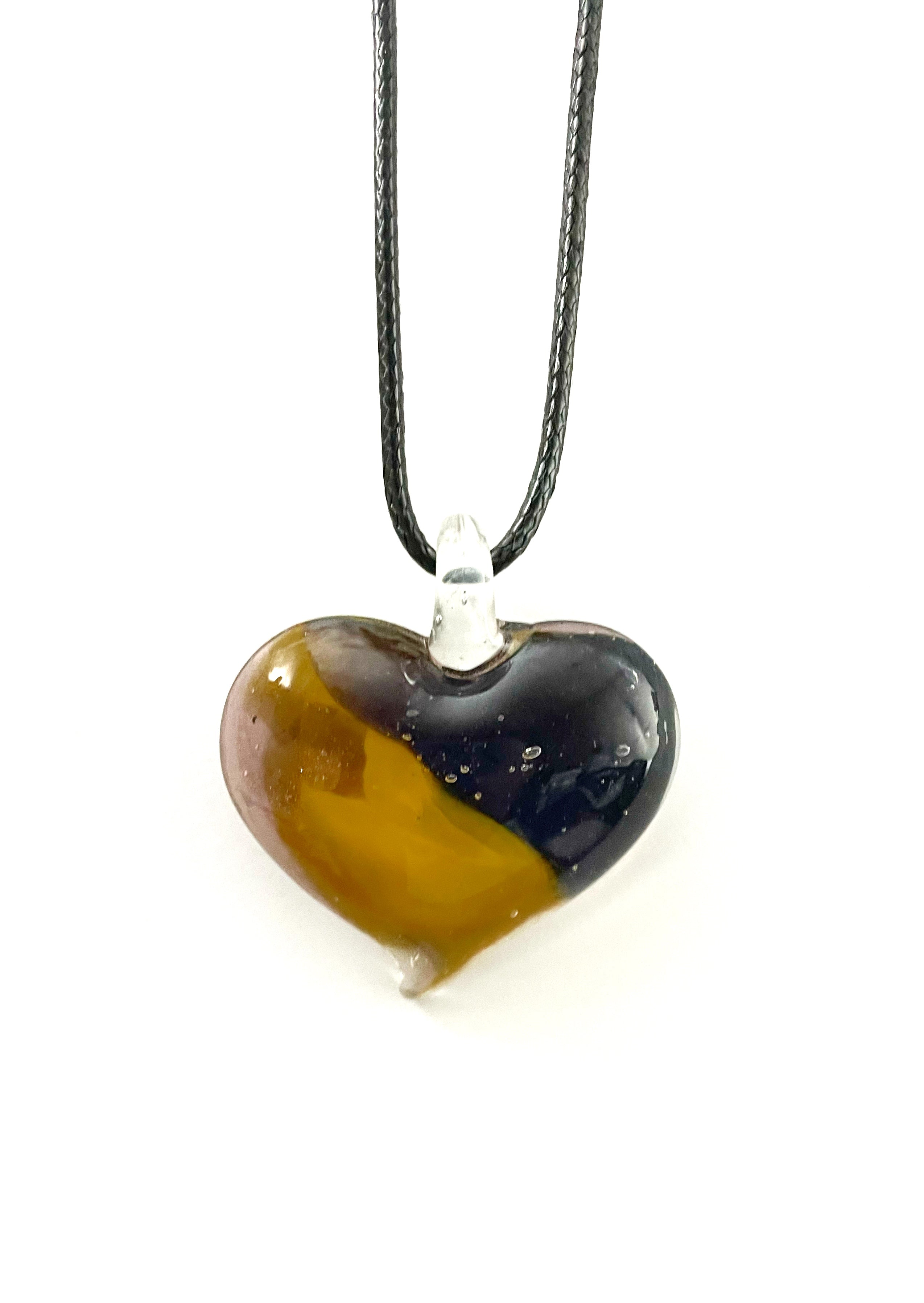 Blue and Yellow Heart Glass Necklace