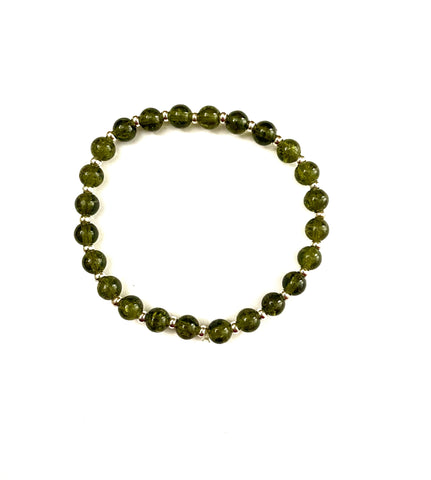 Olive Green Glass Stretchy Bracelet