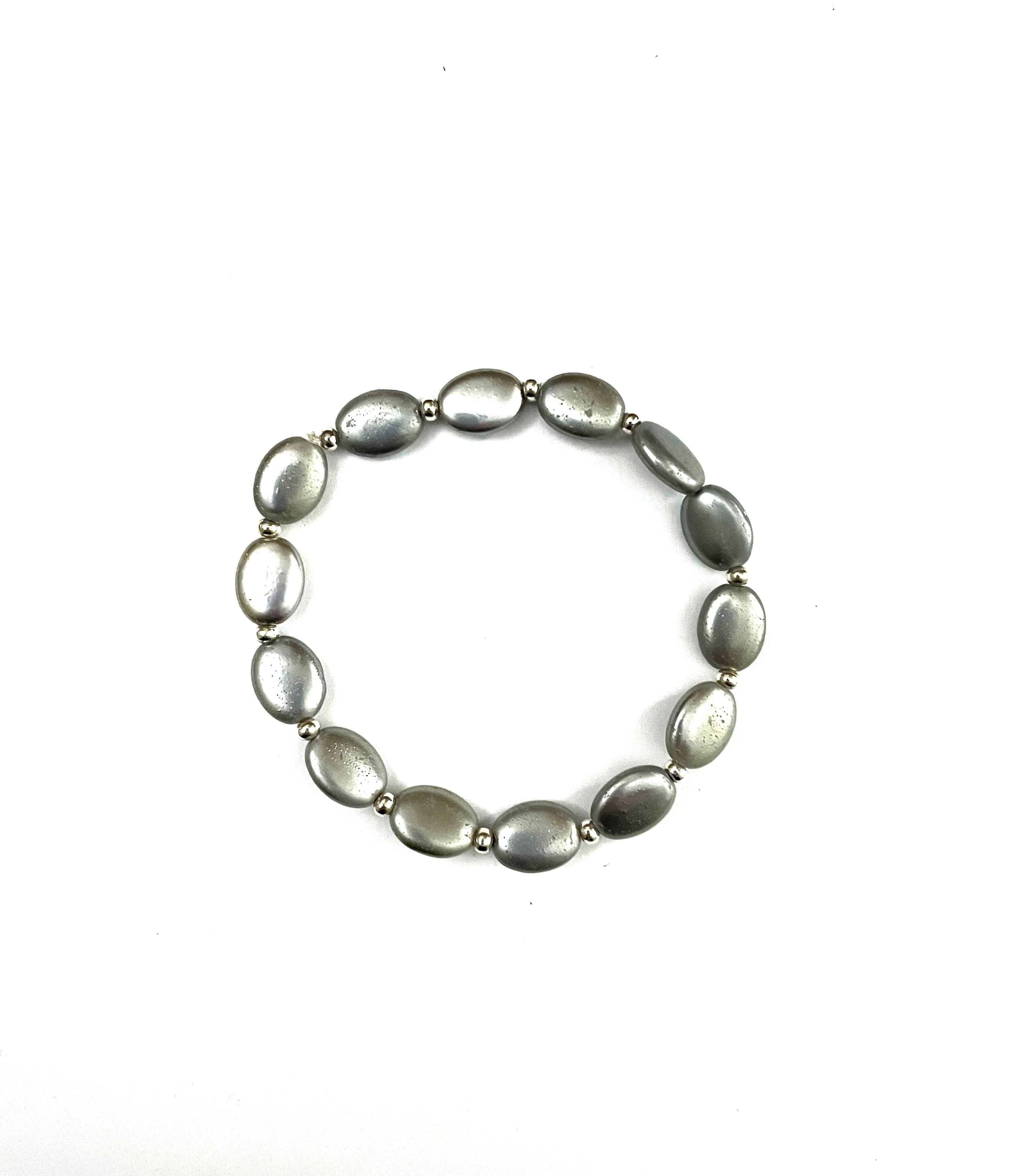 Grey Glass and Silver Stretchy Bracelet