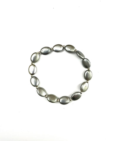 Grey Glass and Silver Stretchy Bracelet