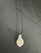 White with Pink Lines Glass Necklace