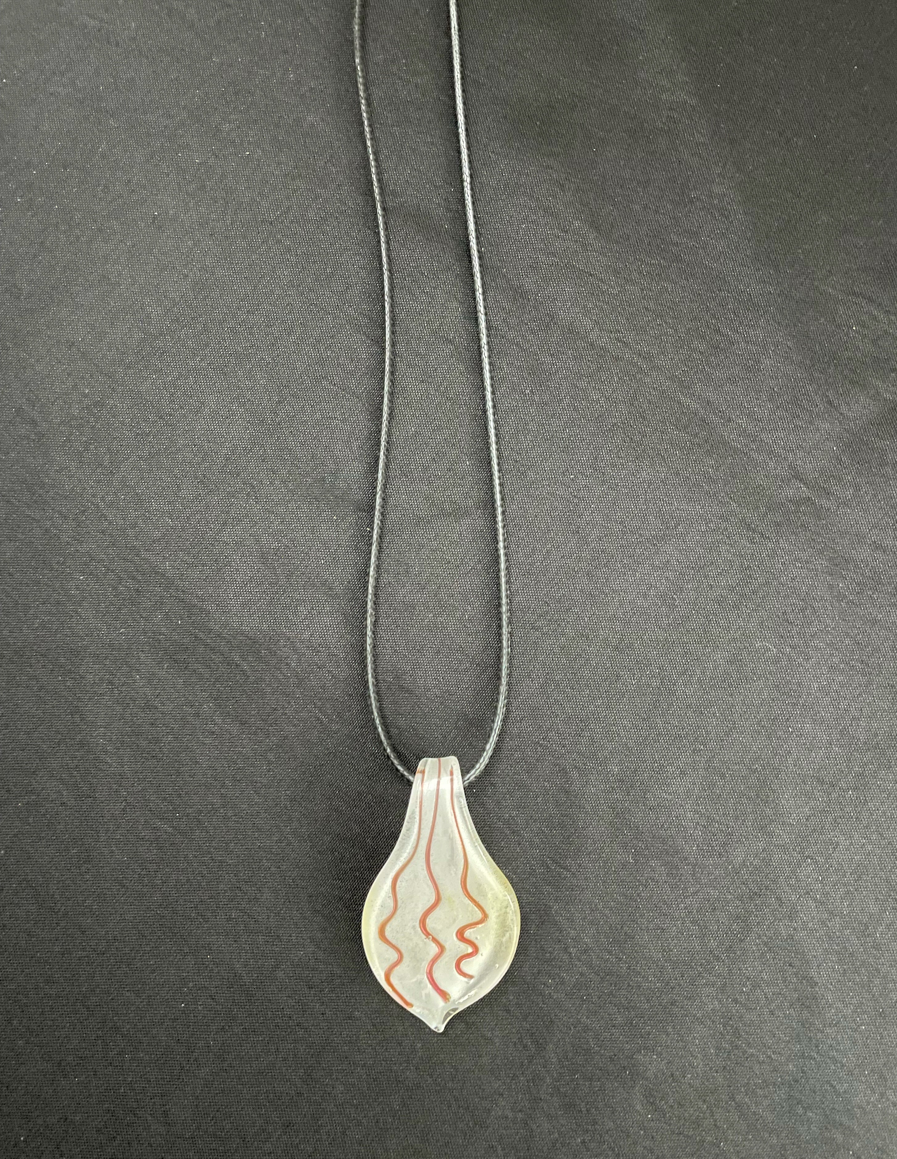 White with Pink Lines Glass Necklace