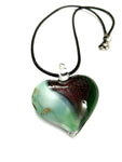 White and Green Heart with Purple Glitter Glass Necklace