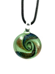 Green with Blue and Gold Swirls Glass Necklace