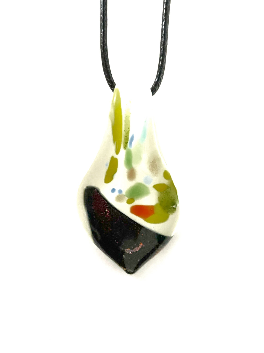 Colorful White with Red Glitter Glass Necklace
