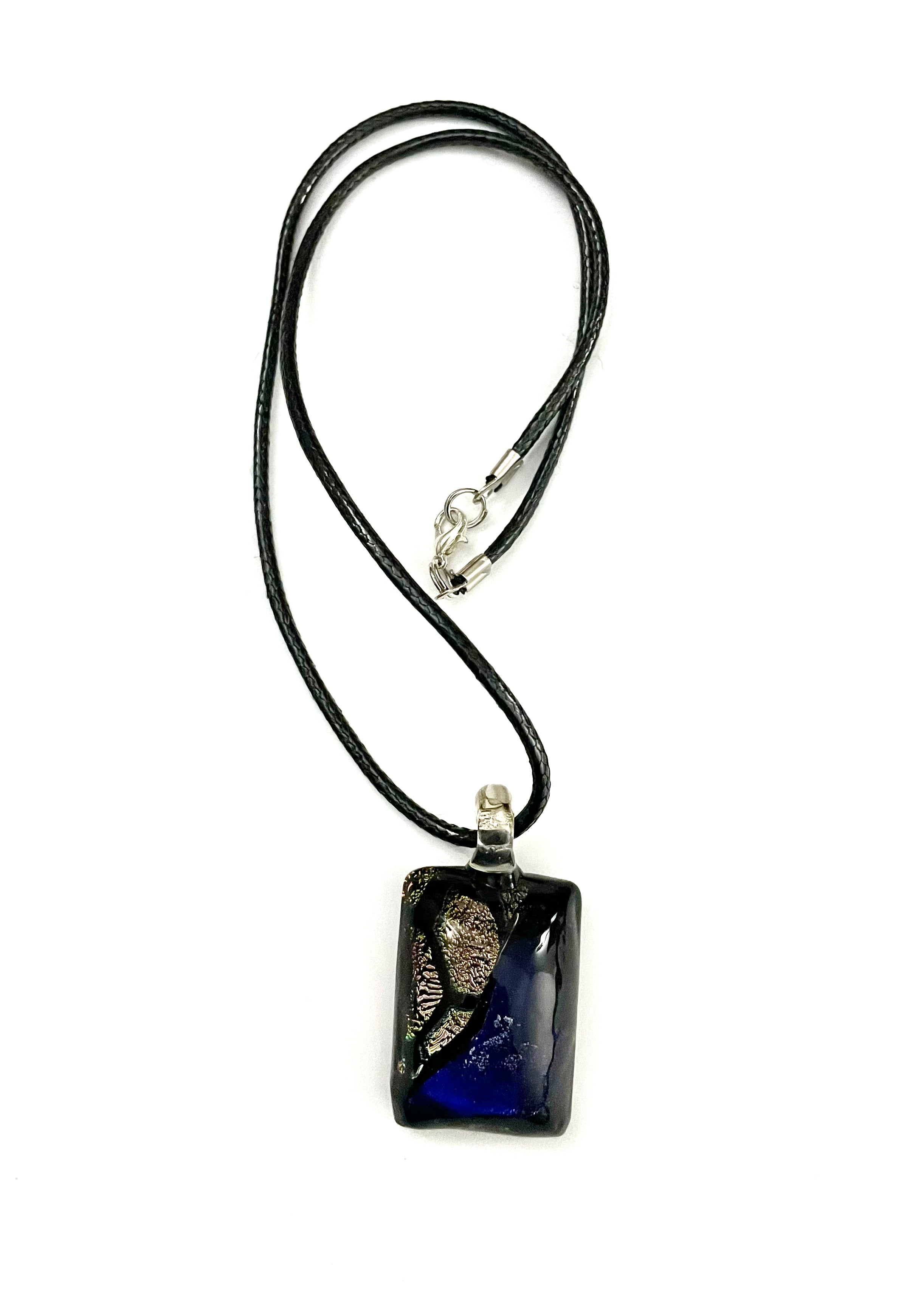 Golden Pink and Blue Dichroic Rectangle Necklace