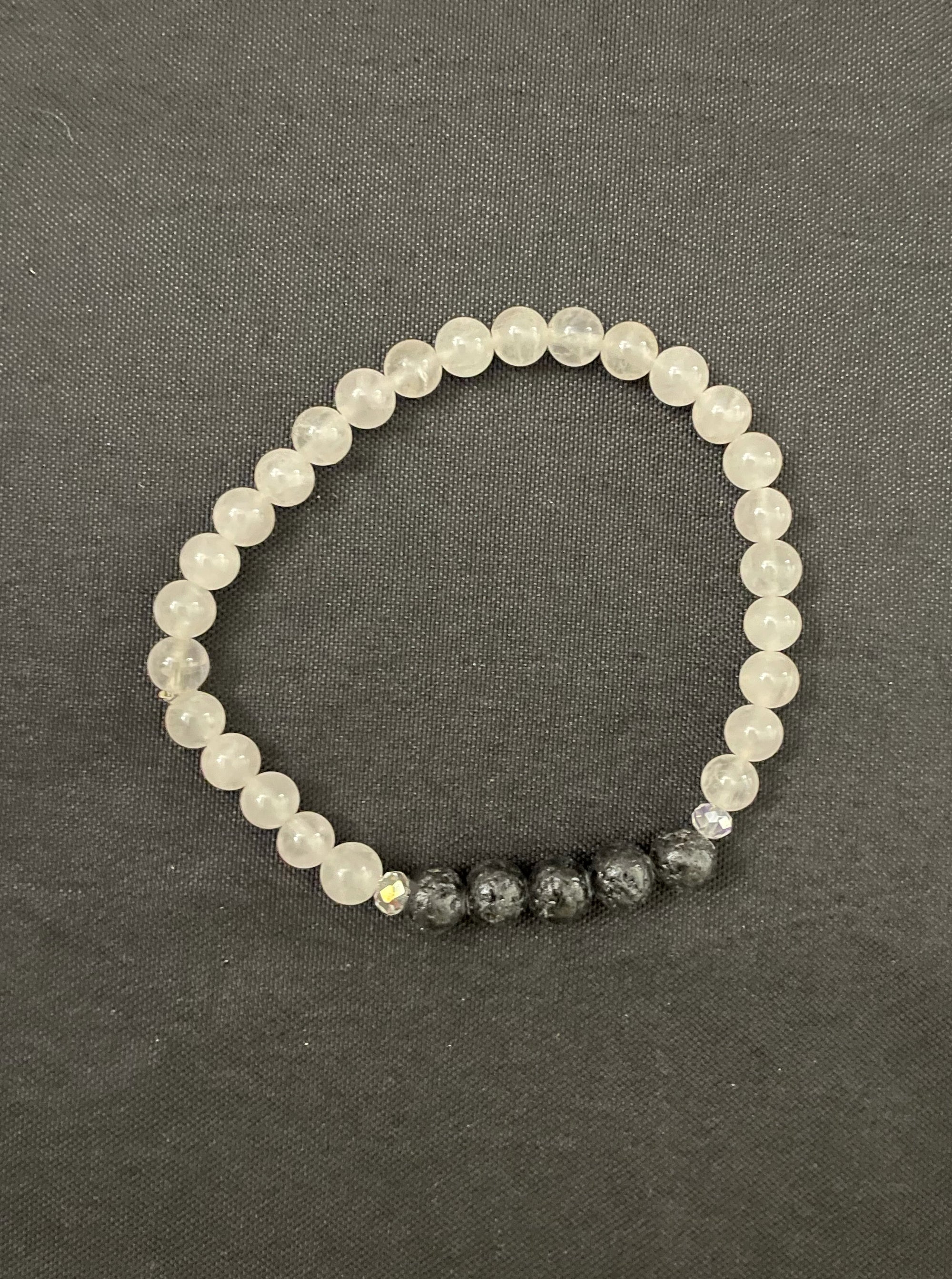 Milky White and Black Lava Stone Bracelet