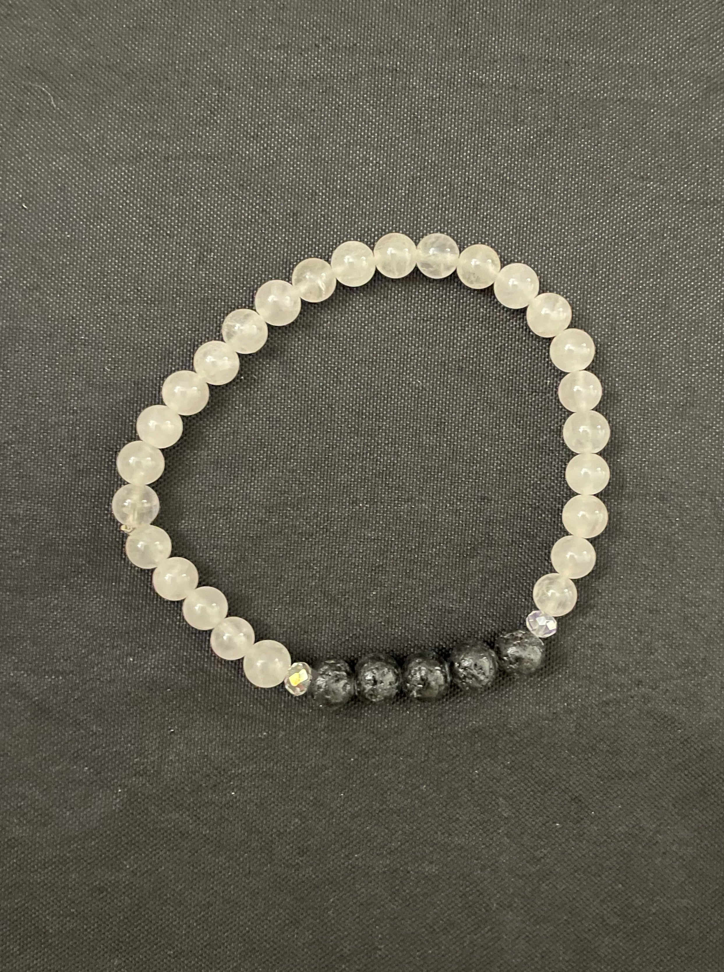 Milky White and Black Lava Stone Bracelet