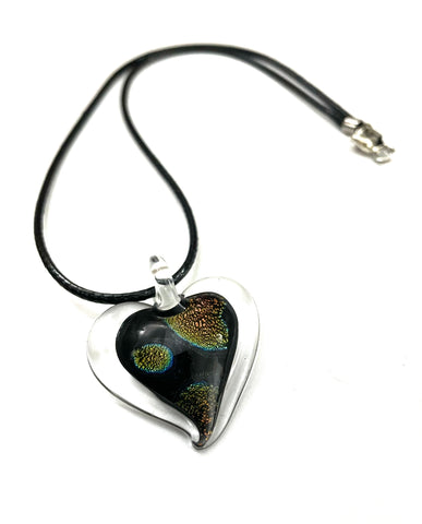 Spotted Dichroic Heart Necklace