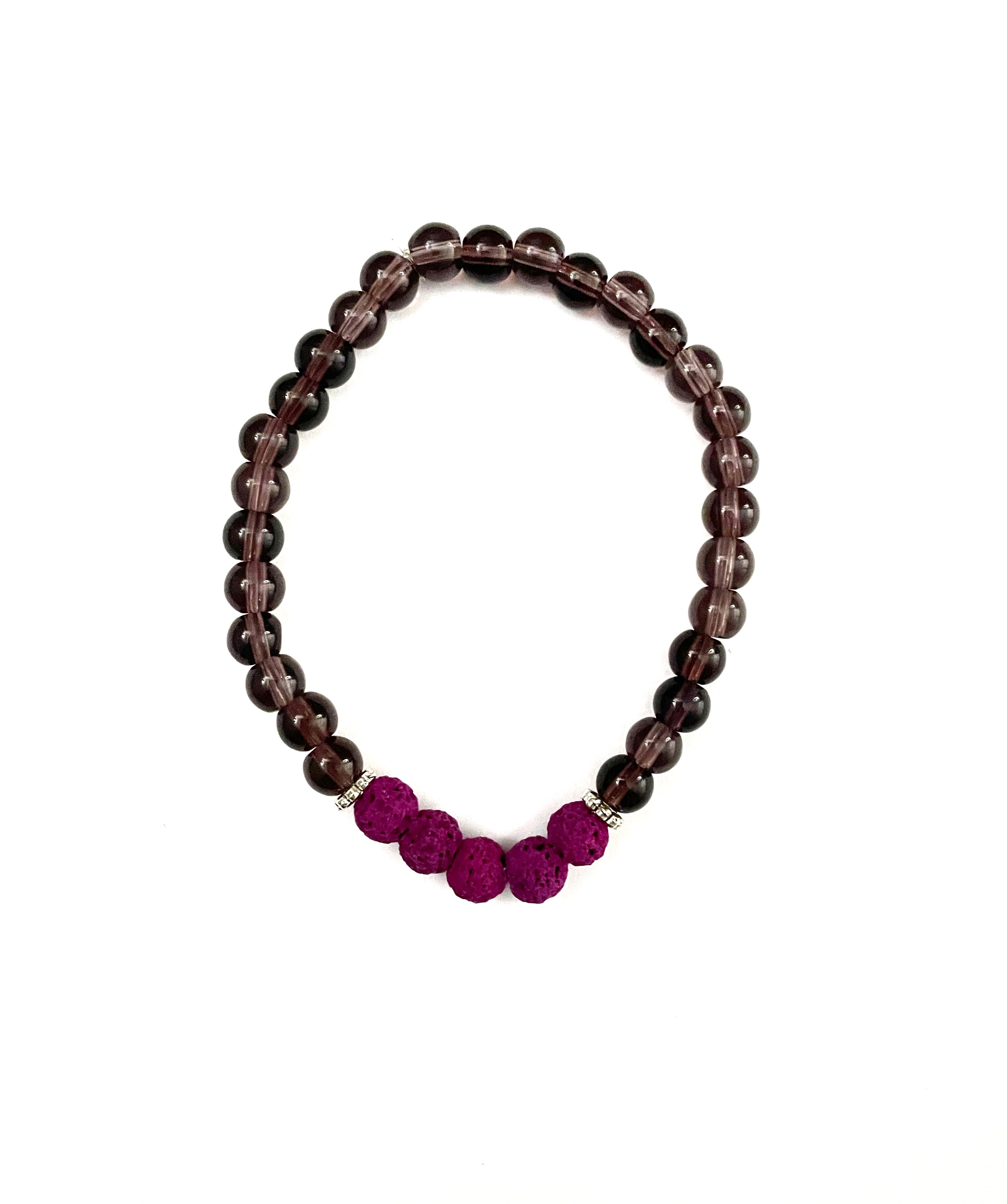 Transparent Grape Glass and Magenta Lava Stone Bracelet