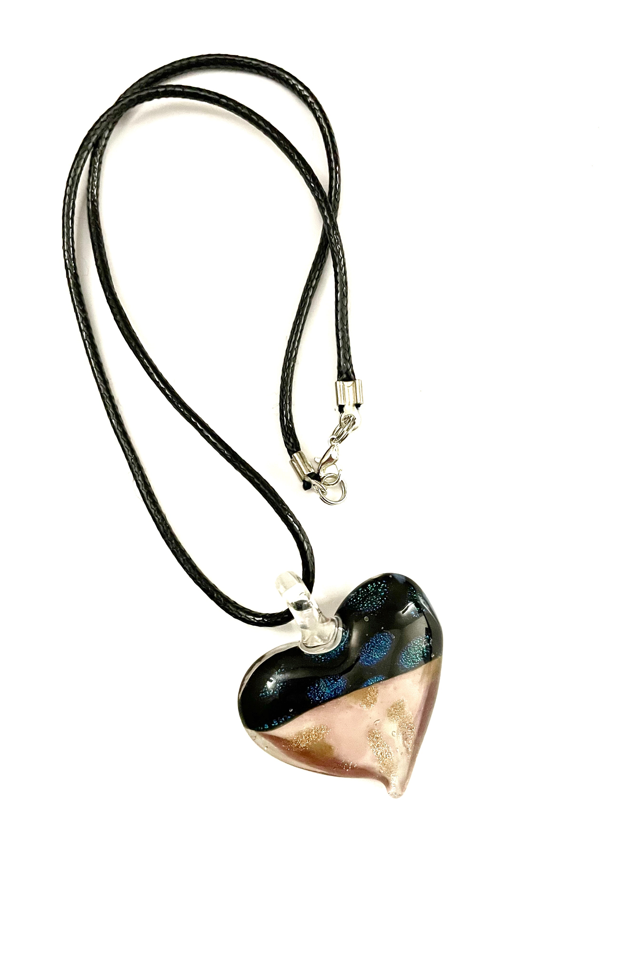 Black and Purple Heart with Dichroic Glass Necklace