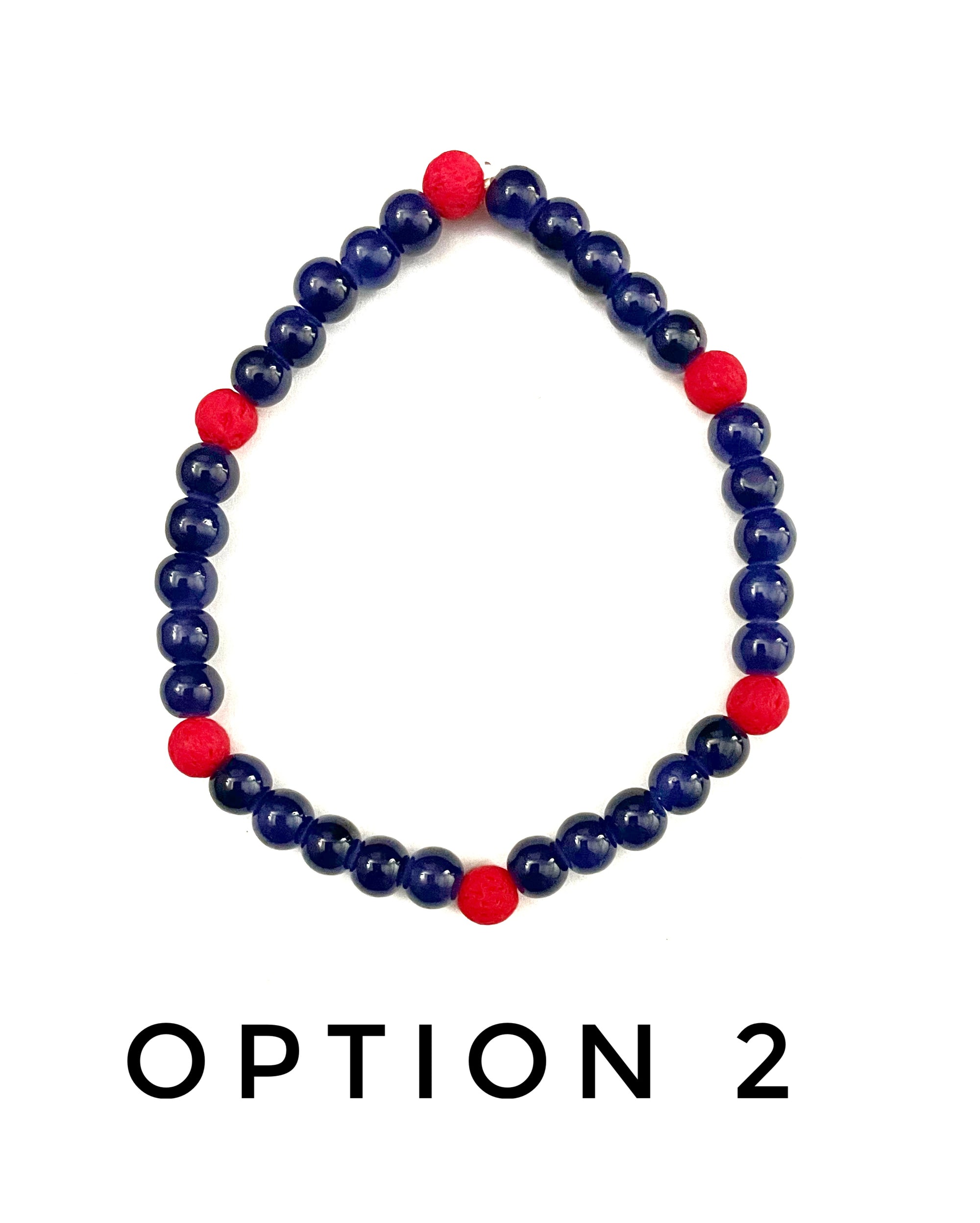 Transparent Midnight Blue Glass and Coral Lava Stone Bracelet