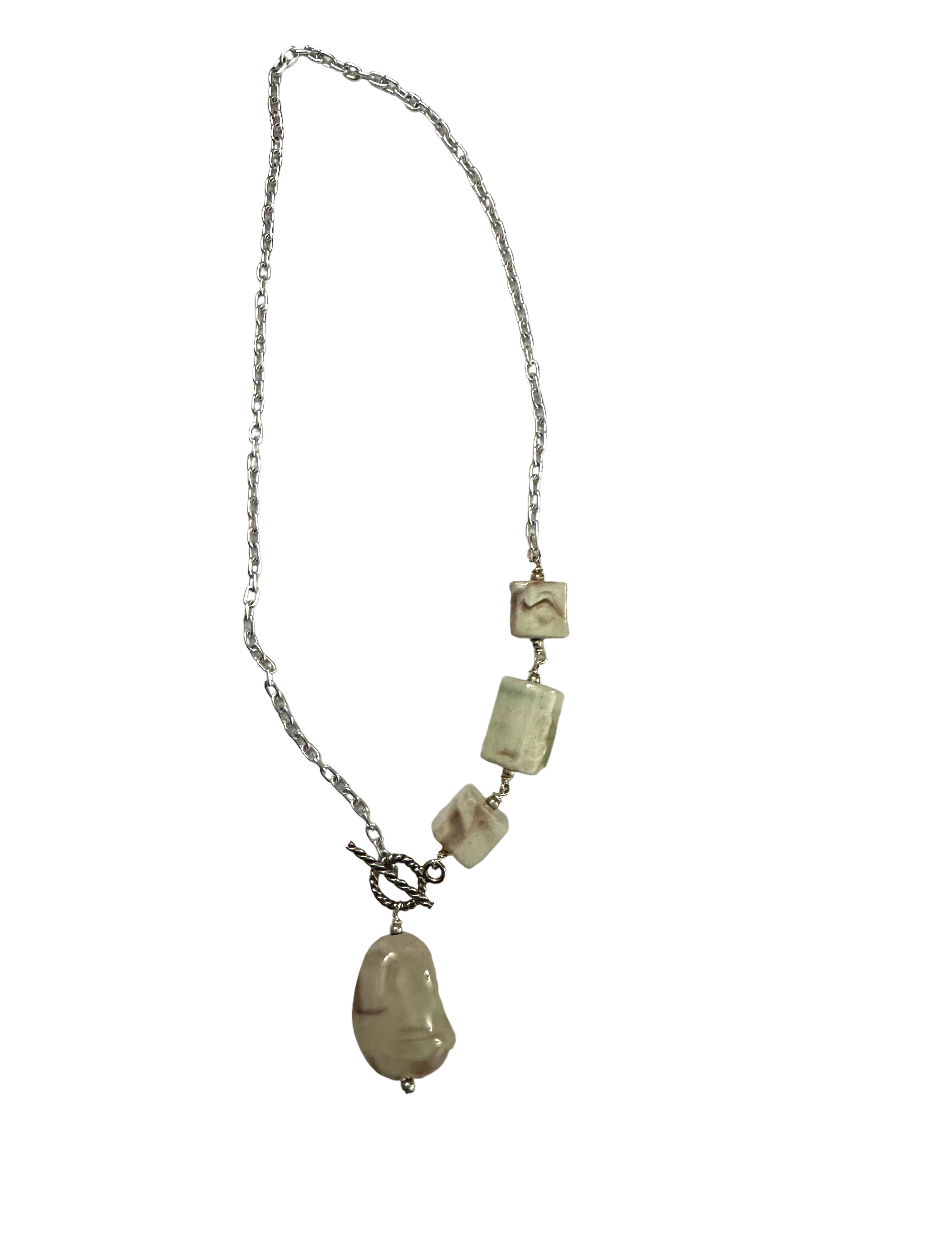 White with Purple and Green Porcelain Necklace
