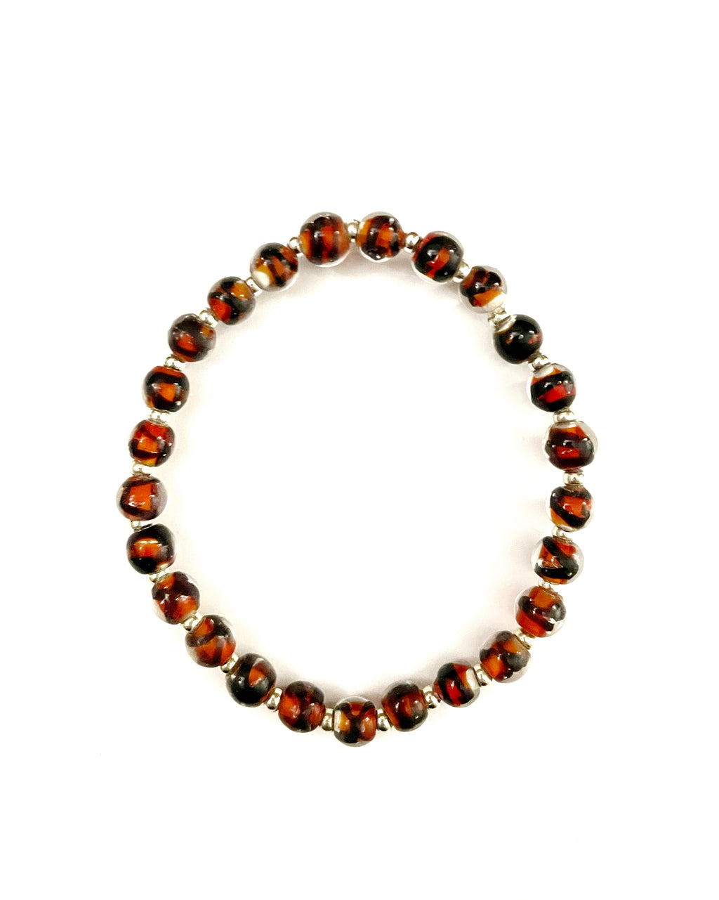 Orange with Black Swirl Glass Bead Stretchy Bracelet