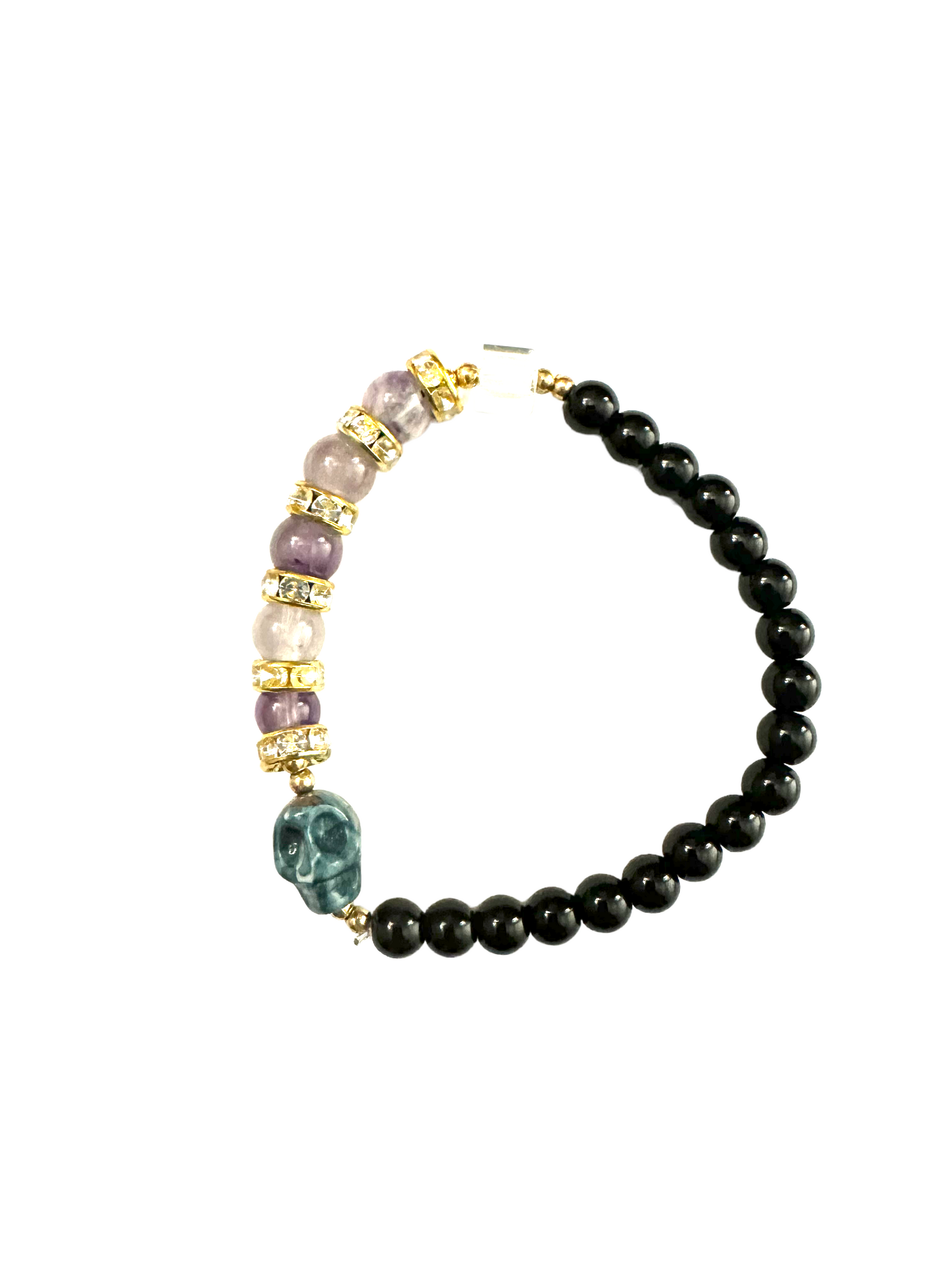 Amethyst and Black Obsidian Stretchy Bracelet