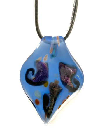 Blue Spoon with Dichroic Swirls Glass Necklace